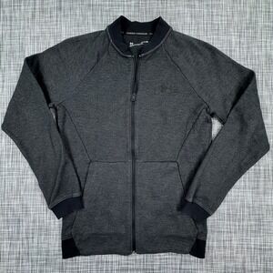 Under Armour Men's Fitted Bomber Jacket Small Gray Full Zip Ribbed Cotton Blend